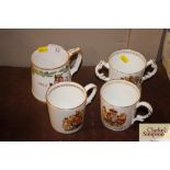 Four Spode and Aynsley Royal Commemorative mugs