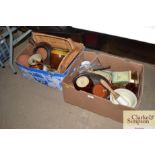 Two boxes of kitchenalia including a pestle and mo