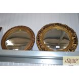 Two gilt framed convex mirrors, one AF