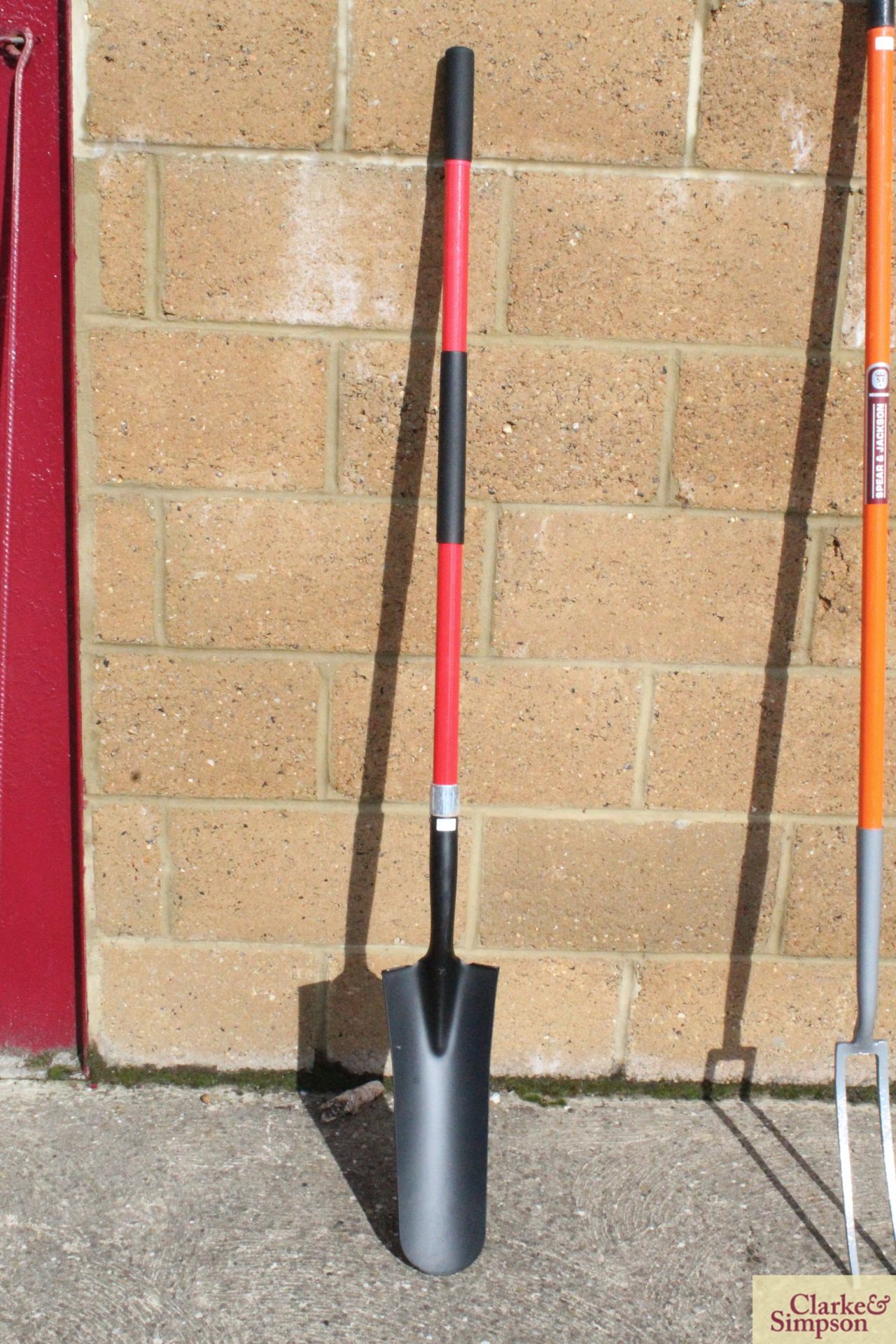 Long handled post hole spade. V