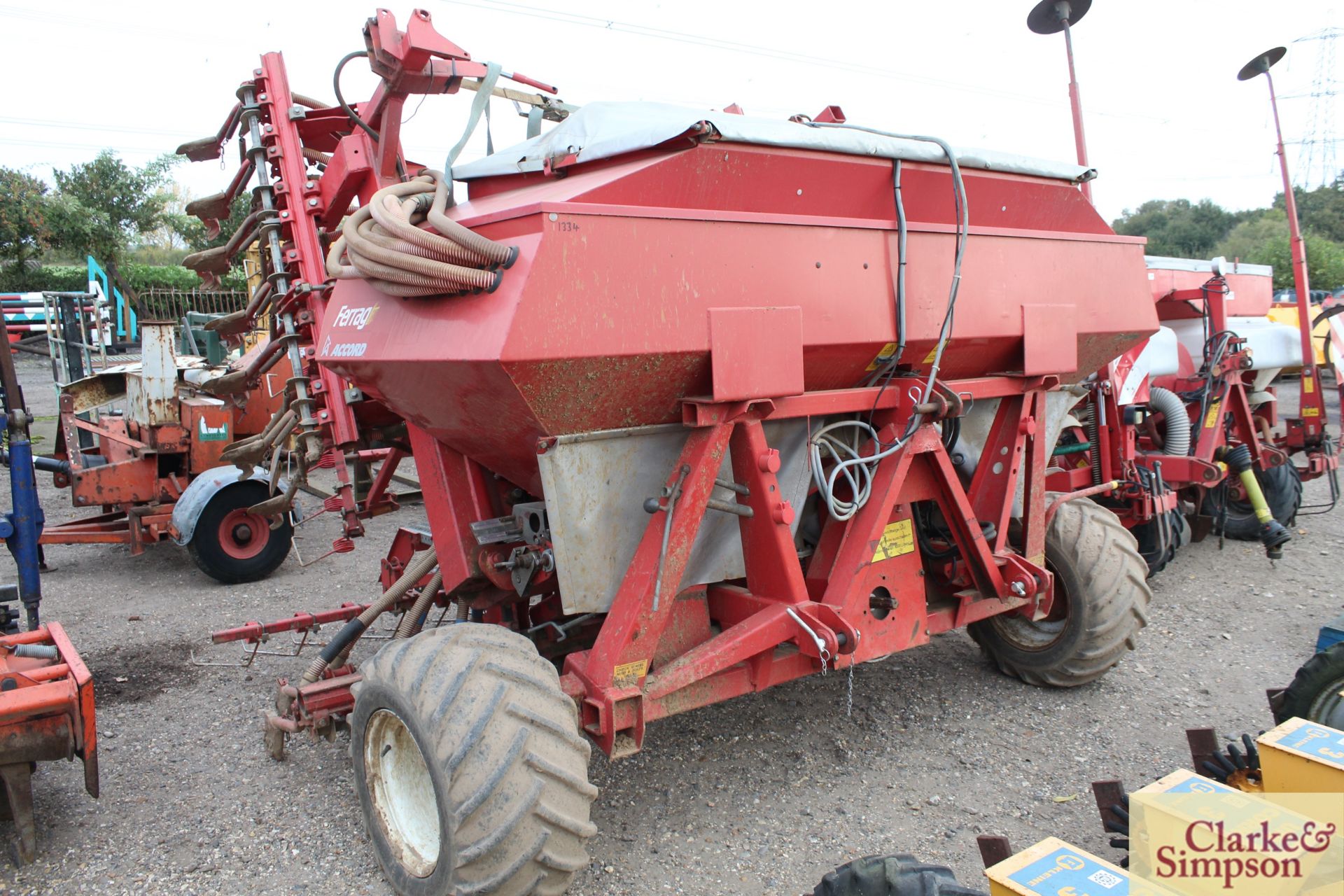 Accord Ferrag Pneumatic DV 6m Suffolk coulter drill. With pre-em markers (no bout markers). V