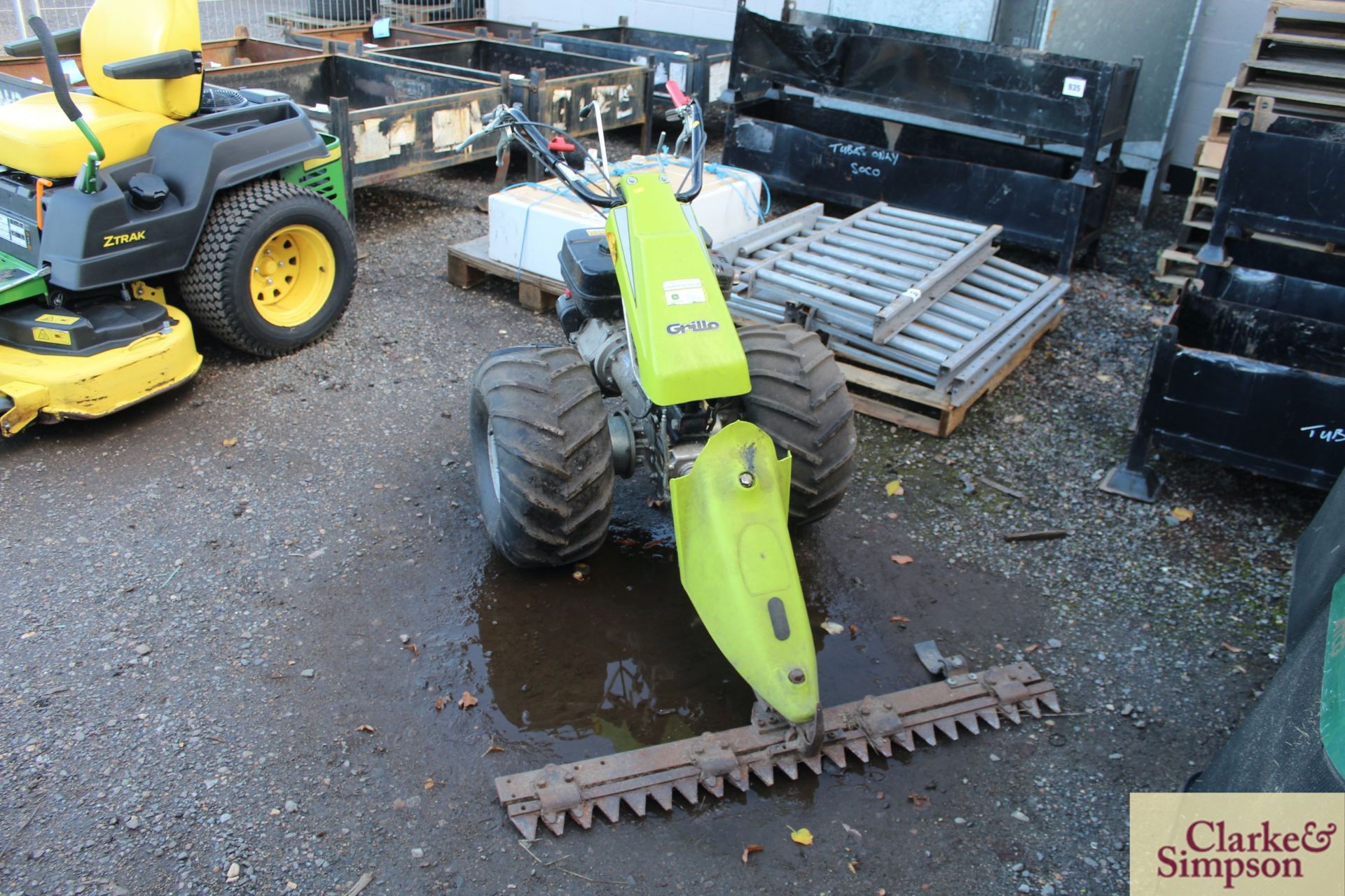 Grillo GF3 two wheel tractor. 2010. With cutterbar and flail attachments. Owned from new. V