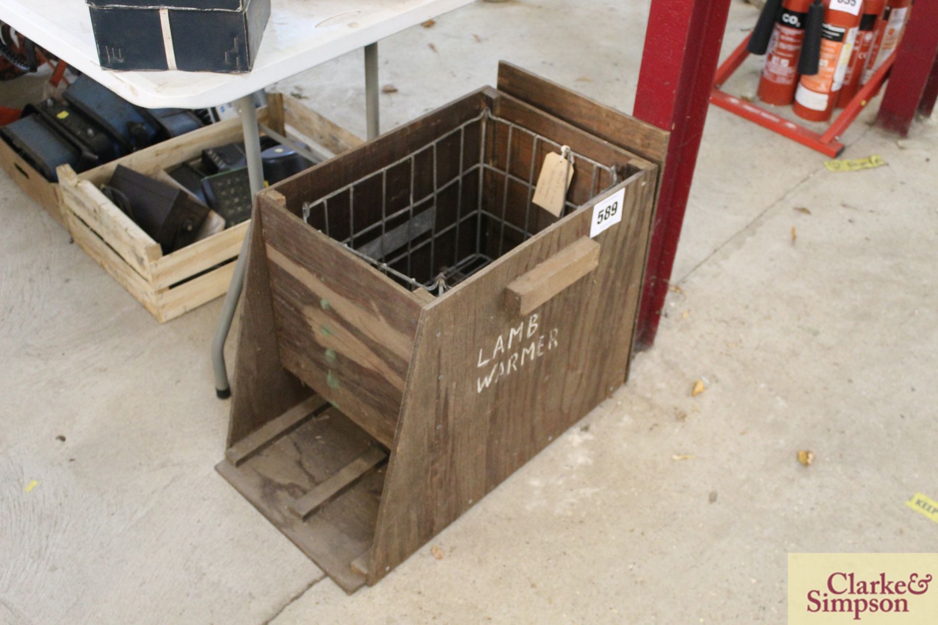 Lamb warmer box (used with fan heater).