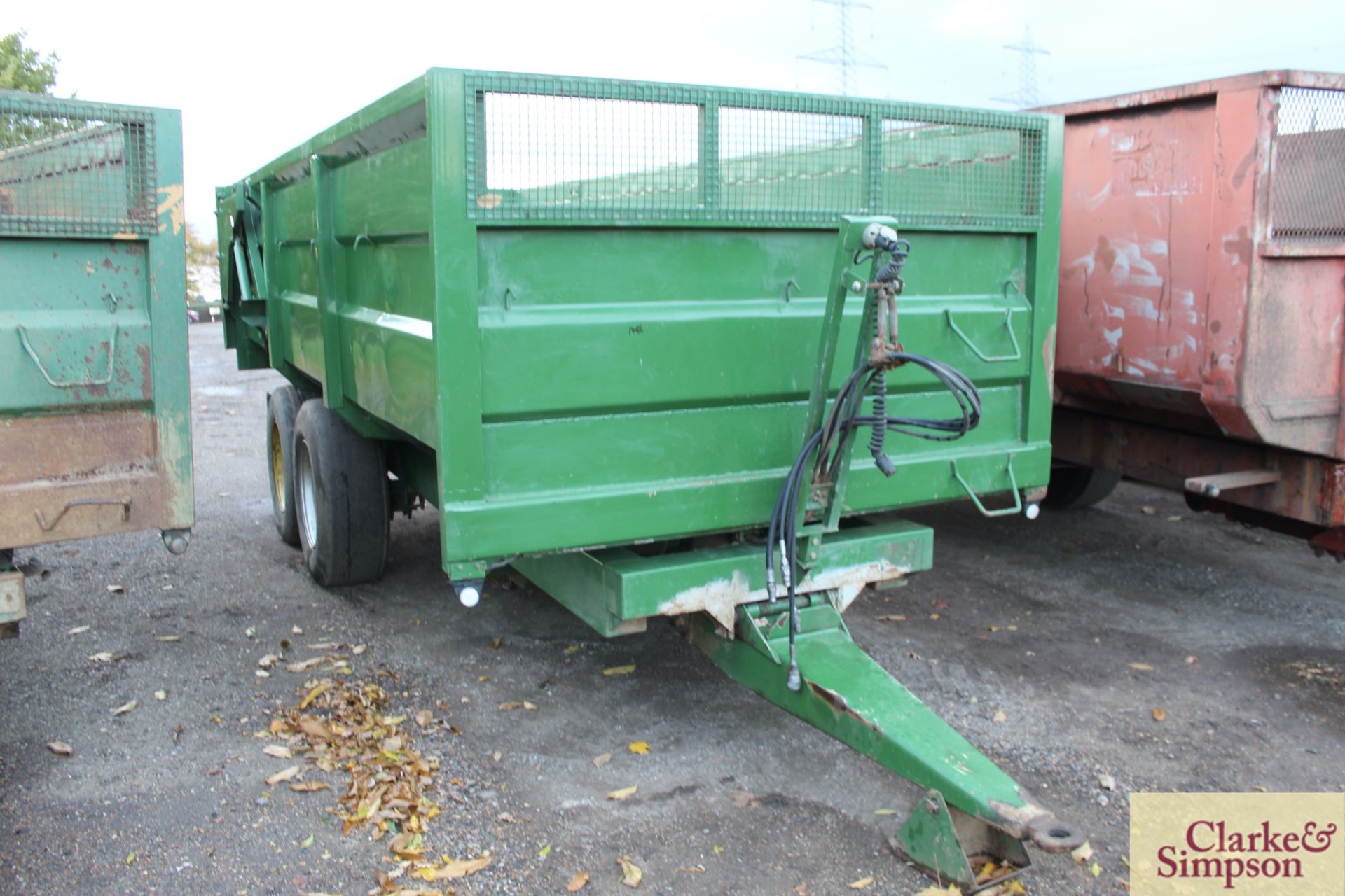 Marston FF12 12T twin axle root crop tipping trailer. With super single wheels and tyres, sprung