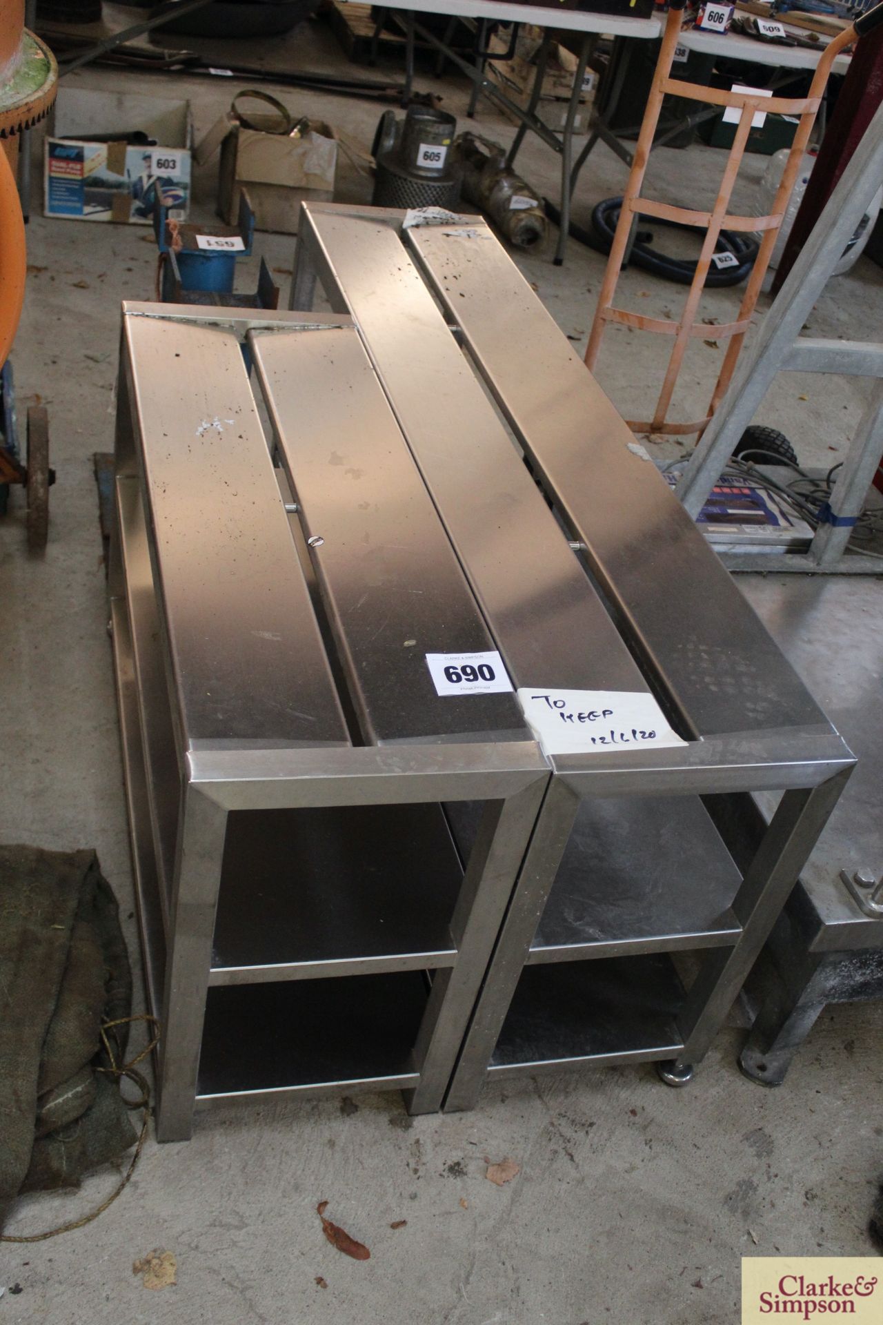 2x stainless steel shelving units.