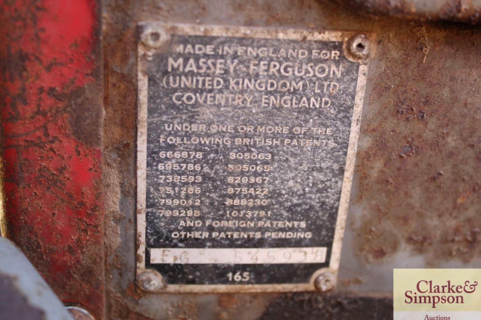 Massey Ferguson 165 2WD tractor. Serial number 545938. Registration WWC 107F. Date of first - Image 23 of 23