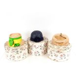 Three vintage floral decorated hat boxes and conte