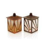 Two Art Deco style porch lampshades with Bakelite