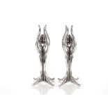 A pair of chrome Art Deco angle design candlestick