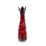 A large red glass finger tip vase, 48cm high