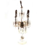 A glass chandelier type five light table lamp, wit