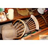 Three Victorian elm stick back kitchen chairs