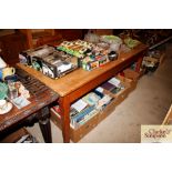 A stripped pine kitchen table