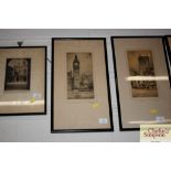 F Robson, pencil signed etching "Westminster and