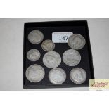 Nine various silver coins