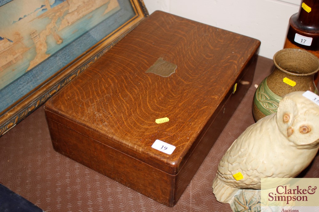 An oak and brass mounted cutlery canteen box by Wa