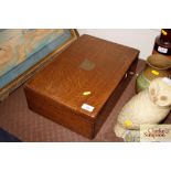 An oak and brass mounted cutlery canteen box by Wa