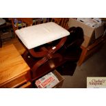 A mahogany cross framed dressing stool; an occasio