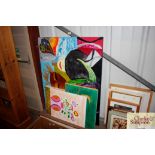 Various brightly coloured abstract oils on canvas