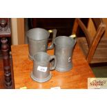 Three pewter tankards