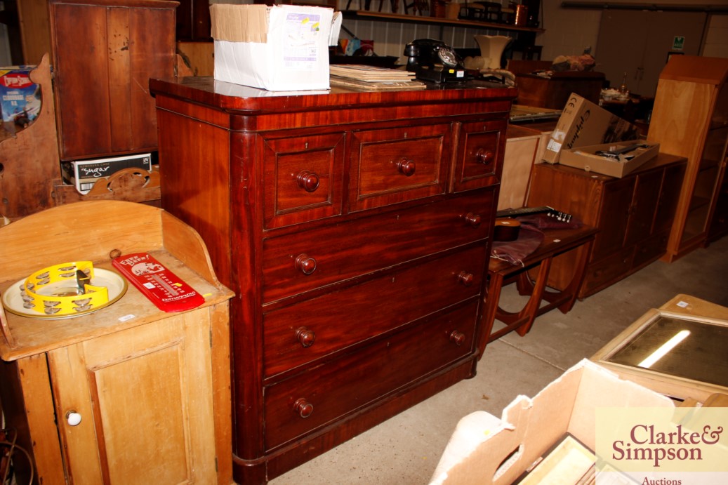 A large Victorian chest fitted three short and thr