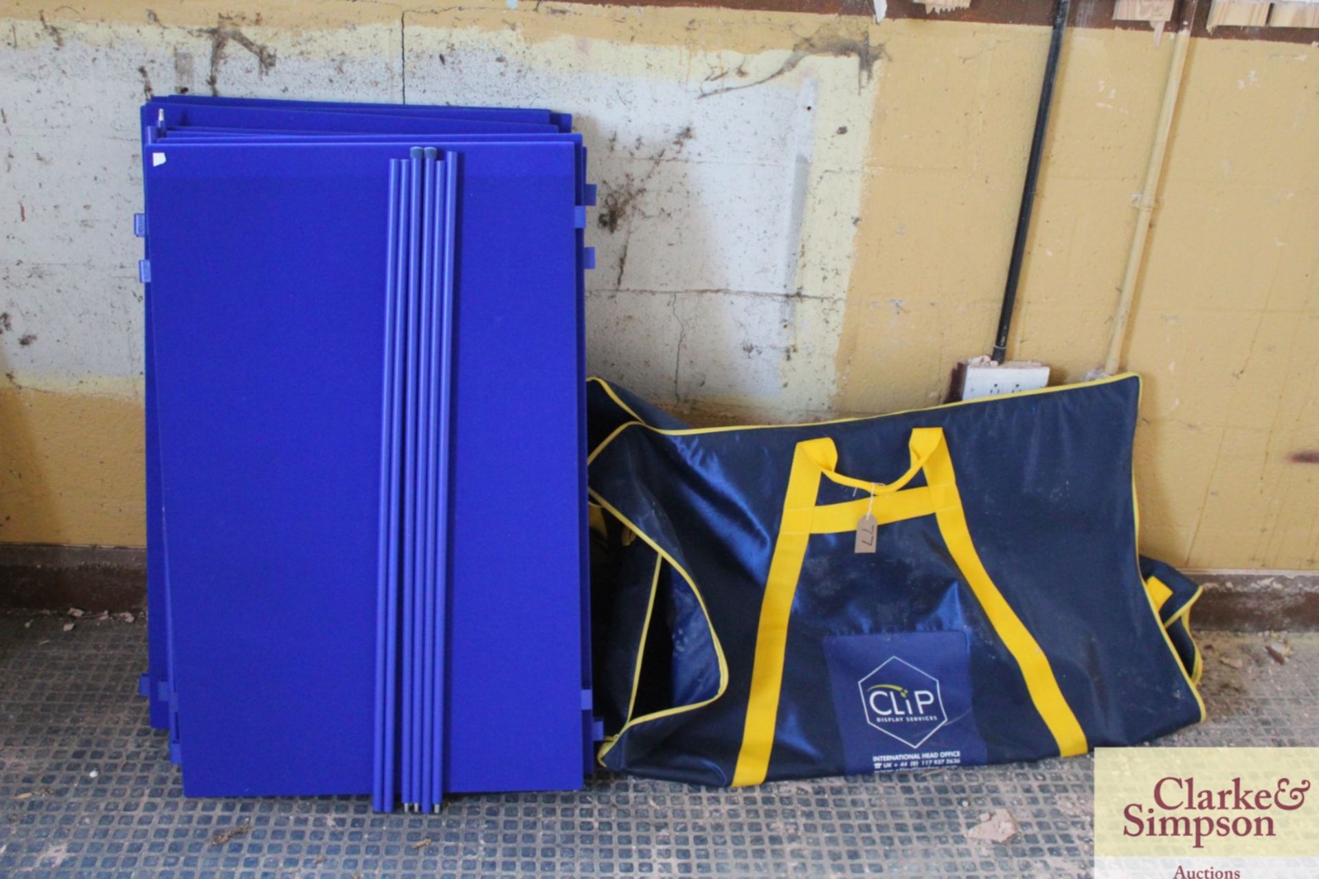 Sectional display board in carry case. 8x boards measuring 63cm x 100cm (approx), with 8x poles.