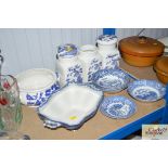 A quantity of blue and white china