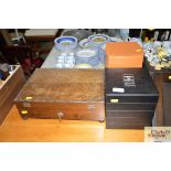 Two stacking jewellery boxes; and a cutlery box