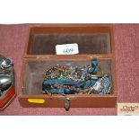 A small trinket box and contents of various costum