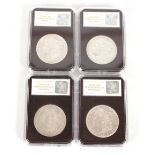 The Complete Morgan Dollar Silver Mint Mark collection, (4 coins in fitted wooden case)