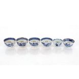 Six various 19th Century English and Chinese blue and white porcelain tea bowls