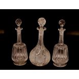 A pair of Victorian cut glass decanters; two cut glass lustre candlesticks AF; and various other