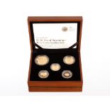 A Royal Mint 2009 gold proof Sovereign five coin collection, comprising £5, £2, Sovereign, Half