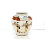 A 19th Century Japanese porcelain ovoid vase, the body painted with three Geisha in landscape in