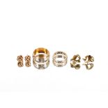 Two pairs of 9ct gold ear-rings, 3.5gmds; a 9ct gold ring 2gms; and a yellow metal and white metal