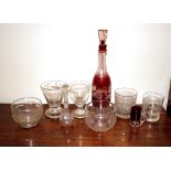 Two antique glass rummers; two finger bowls; a glass brandy lifter; two tumblers; a ruby flash