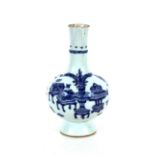 A Chinese blue and white baluster vase, decorated with artefacts, 19cm high