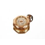 A 14ct gold fob watch, with foliate engraved decoration, the dial with enamel numerals and floral
