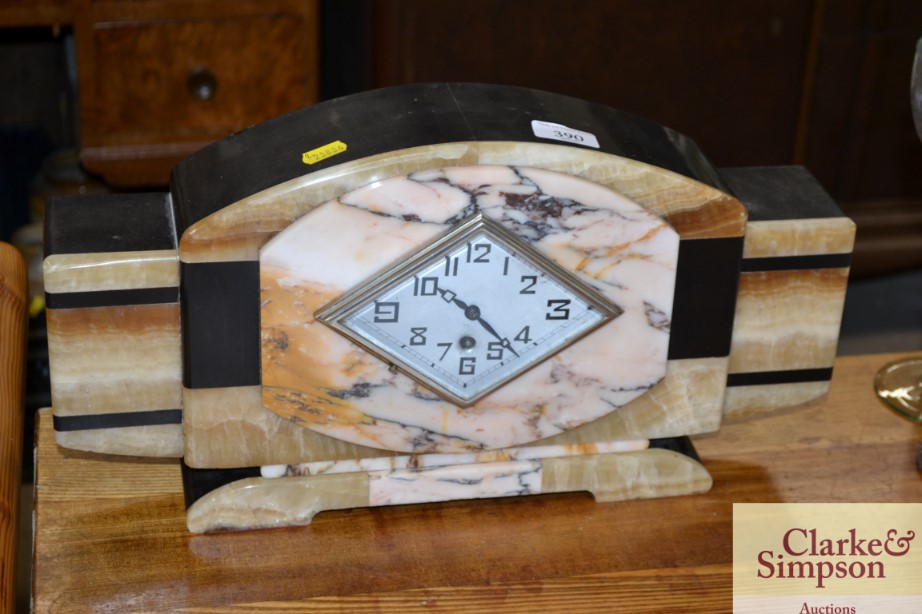 An Art Deco marble mantel clock