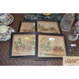 Four framed prints "Behind Time", "Changing Horses", "Going Ahead", and "Racing"