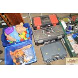 Three plastic tool boxes and contents