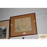 Gesi 1953, watercolour study of sailing vessels