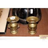 A pair of Japanese brass vases, 12cm high