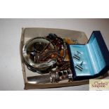 A box of miscellaneous costume jewellery, bangles,