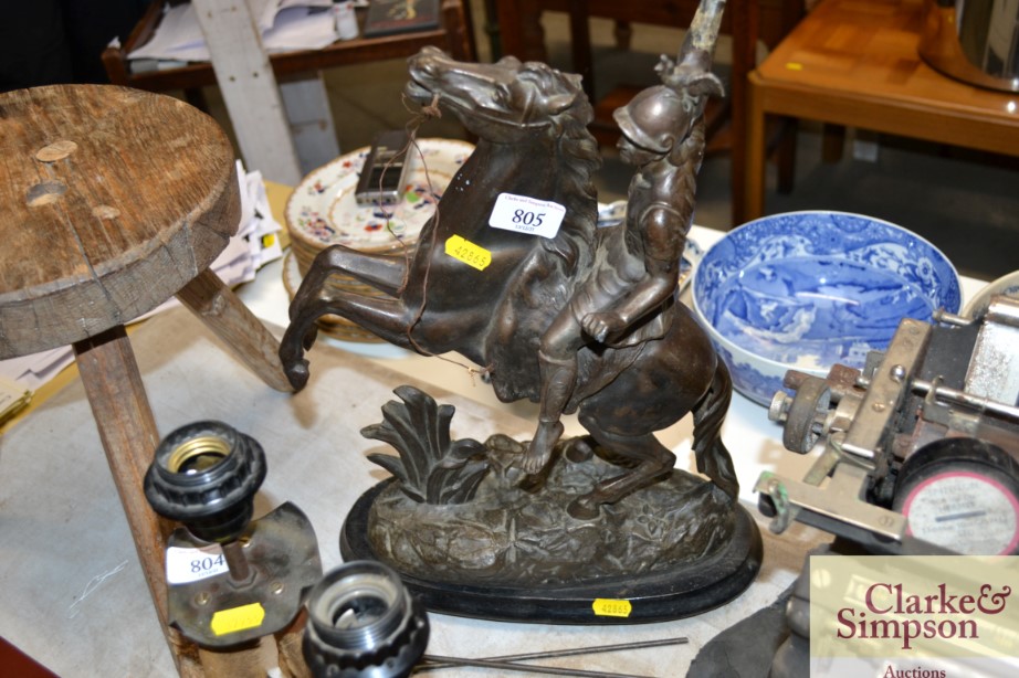 A spelter figure of a warrior on a horse AF