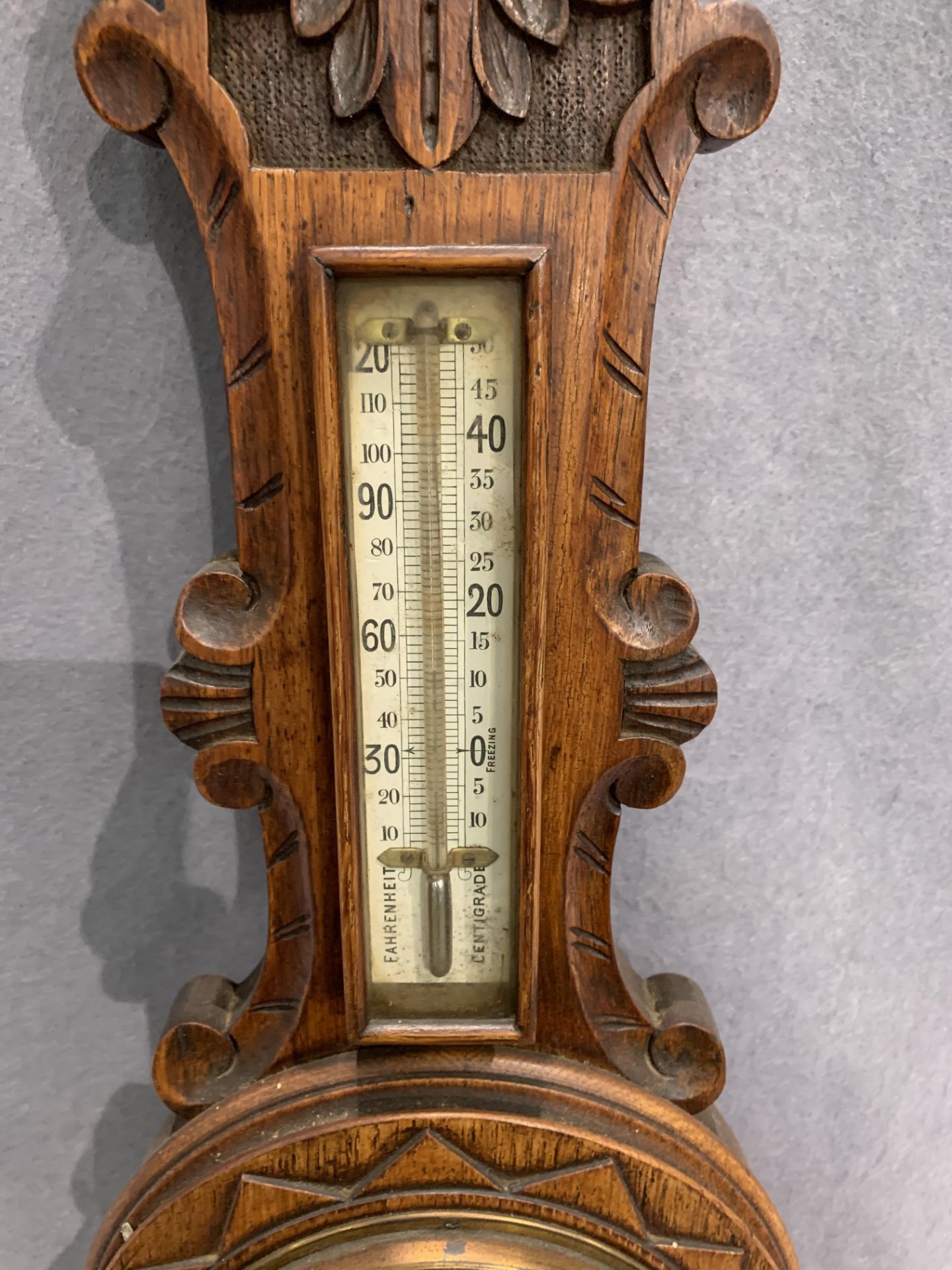An oak cased Aneroid wall barometer 63cm - Image 3 of 3