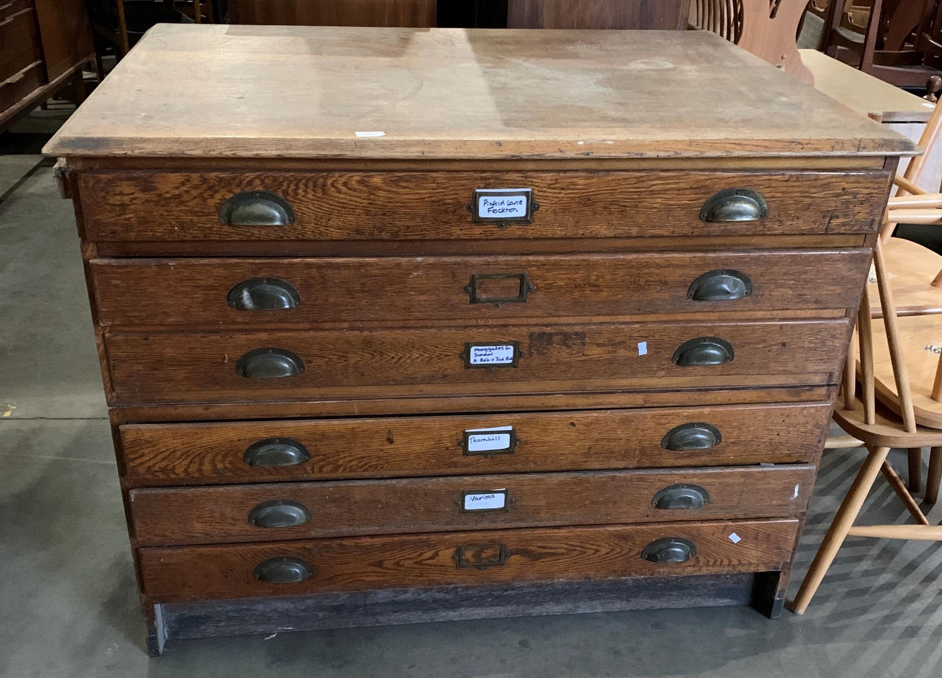 An oak six drawer plan chest 120 x 88 x 92cm high *** This lot is not subject to VAT as previously