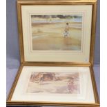 W Russell Flint two gilt framed prints 'ladies on sand dunes' and 'Eastern Market Scene' 28 x 40cm