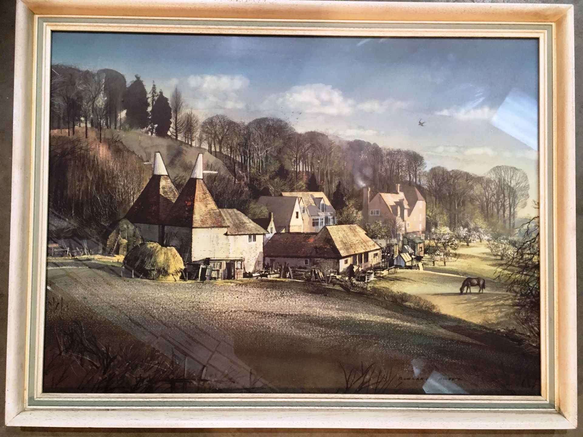 Rowland Hilder framed print Farmhouse with tree and hills in the background 47 x 64cm