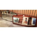 Shaped wall mirror 45 x 69cm and a wall mirror on teak frame 36 x 76cm